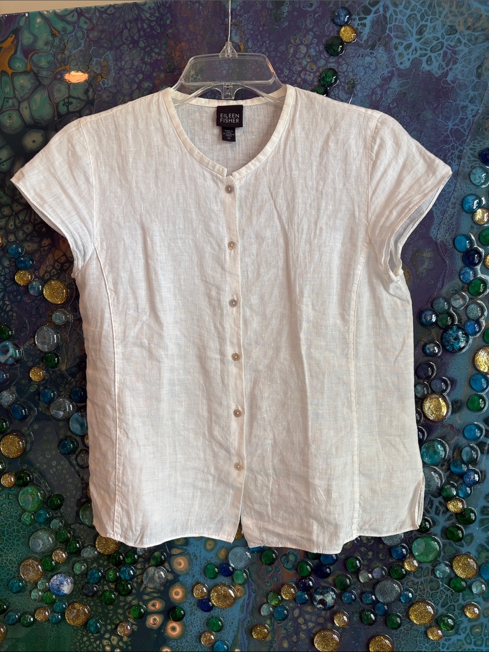 White Irish Linen Short Sleeve Top